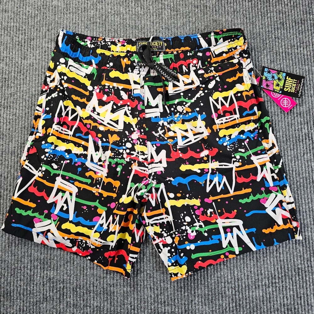 NEW Drill Clothing Co Surf Society Swim Trunks Shorts Men‎ BL/Multi Size L